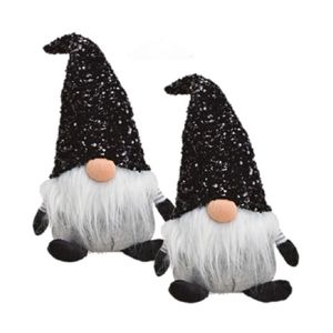 2x stuks pluche gnome/dwerg decoratie poppen/knuffels zwart 17 x 24 x 48