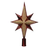 Decoris piek - ster vorm - kunststof - donkerrood/goud - 2,5 cm - kerstboompieken - thumbnail