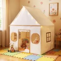 Speelhuis Kinderen Indoor Kinder Tent met Sterrenlichtjes & Gevoerde Mat Beige + Bruin