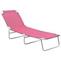 Ligbed inklapbaar staal en stof roze