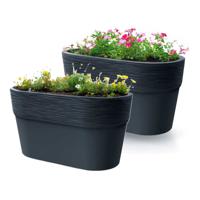 Plantenpot/bloempot Windsor - 2x - buiten/binnen - kunststof - antraciet - L28 x B15 x H15 cm - thumbnail