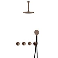 Hotbath Cobber - CB7067 - Inbouw Regendoucheset - Verouderd Messing - 2 Stopkranen - Thermostatisch - Plafondbuis 15 cm - Hoofddouche 200 mm - Ronde Handdouche 3 Standen - Waterbesparend