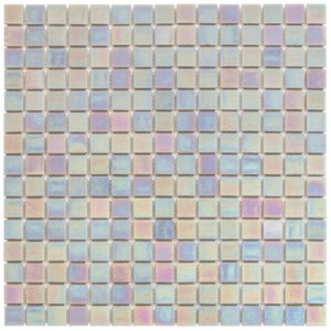 Tegelsample: The Mosaic Factory Amsterdam vierkante glasmozaïek tegels 32x32 lichtgrijs parel