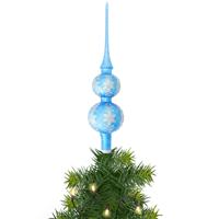 Luxe blauwe piek met glitter ijsbloemen 30 cm kerstpieken