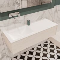 Mondiaz Lush Cloud badmeubel underlayment 120 cm 1 lade solid surface enkele spoelbak links zonder kraangat