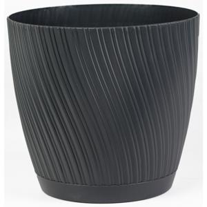 Form Plastic Plantenpot/bloempot Waves - kunststof - antraciet - D27 x H24 cm - met schotel