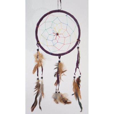 Droomvanger - luxe kwaliteit - met veren - paars - D16 x 34 cm - dromenvanger