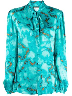 Roberto Cavalli blouse imprimée à col noué - Bleu Roberto Cavalli blouse imprimée à col noué - Bleu