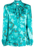 Roberto Cavalli blouse imprimée à col noué - Bleu