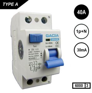 GACIA aardlekschakelaar Als 2 polig 40A 30mA 6kA SR6HM-4020 LET OP nul rechts andere merken