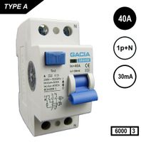 GACIA aardlekschakelaar Als 2 polig 40A 30mA 6kA SR6HM-4020 LET OP nul rechts andere merken