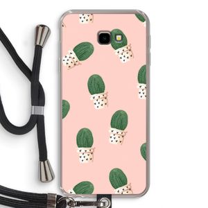 Cactusprint roze: Samsung Galaxy J4 Plus Transparant Hoesje met koord