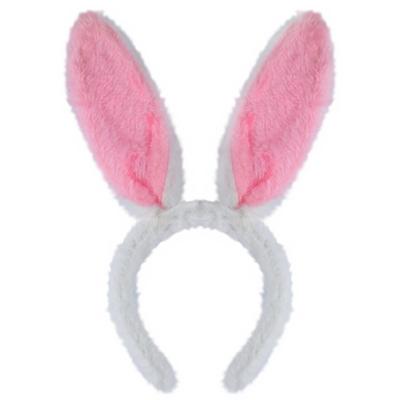 Henbrandt Konijnen bunny oren - wit met roze - voor volwassenen - 29 x 23 cm