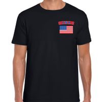 USA t-shirt met vlag Amerika zwart op borst voor heren - thumbnail