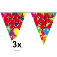 3x Vlaggenlijn 65 jaar feestartikelen van 10 meter   -