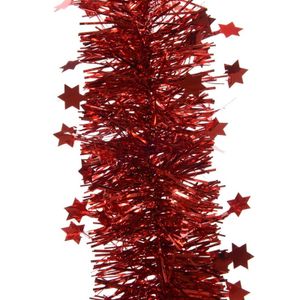 Decoris kerstslinger - sterren - rood - 270 x 10 cm - folie/tinsel - lametta