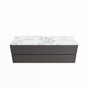 MONDIAZ VICA-DLUX 150cm badmeubel onderkast Dark grey 2 lades. Inbouw wastafel CLOUD midden zonder kraangat, kleur Glace.