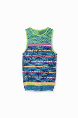Gebreid gestreept T-shirt - GREEN - M