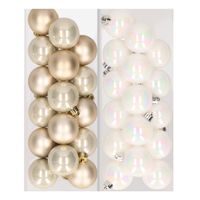 32x stuks kunststof kerstballen mix van champagne en parelmoer wit 4 cm