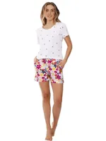 Dames shortama katoen - Pink Bloom - Zomer pyjama
