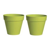 Mega Collections Plantenpot - 2x - kunststof - lime groen - binnen/buiten - D29 x H28 cm - bloempot