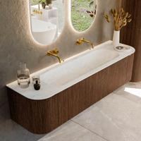 Badmeubel Mondiaz Kurve-Dlux | 170 cm | Meubelkleur Walnut | Wastafelkleur Opalo | Solid surface | Midden spoelbak | Zonder kraangat(en)