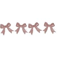 Kerst strikjes - 4x st - roze - glitter - 11 cm - kunststof - kersthangers - kerstornamenten