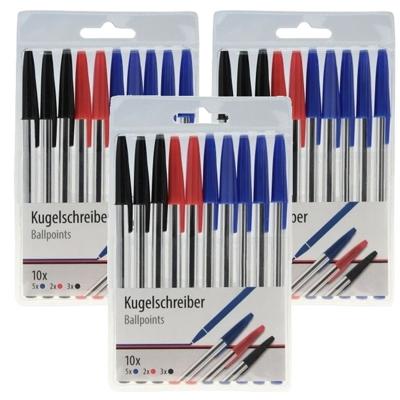 Balpennen - 30x stuks - 3 kleuren - rood - zwart - blauw - pen