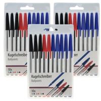 Balpennen - 30x stuks - 3 kleuren - rood - zwart - blauw - pen