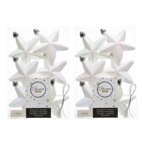 Decoris kersthanger sterren - 12x st - wit parelmoer - 7 cm - kunststof - kerstornamenten