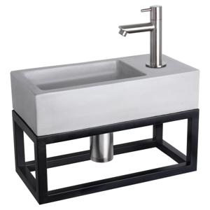 Differnz Ravo fonteinset beton lichtgrijs - kraan recht - met handdoekrek - 38.5 x 18.5 x 9 cm - mat chroom