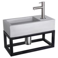 Differnz Ravo fonteinset beton lichtgrijs - kraan recht - met handdoekrek - 38.5 x 18.5 x 9 cm - mat chroom