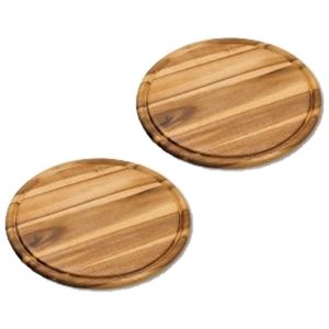 2x stuks houten broodplanken/serveerplanken rond met sapgroef 30 cm