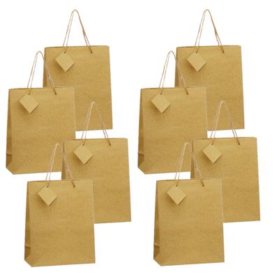 Luxe papieren giftbags/cadeau tasjes - 8x - goud met glitters - 21 x 26 x 10 cm
