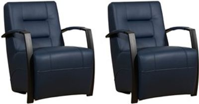 Set van 2 Blauwe leren industriële stalen fauteuils Magnificent - Massif Leer Azzurro (blauw leer)
