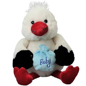 Inware pluche geboorte ooievaar knuffeldier - blauw - staand - 21 cm - baby boy