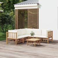 6-delige Loungeset met kussens bamboe crèmewit