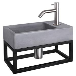 Differnz Force fonteinset beton donkergrijs - kraan gebogen - met handdoekrek - 40 x 22 x 9 cm - mat chroom