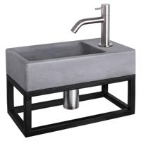 Differnz Force fonteinset beton donkergrijs - kraan gebogen - met handdoekrek - 40 x 22 x 9 cm - mat chroom