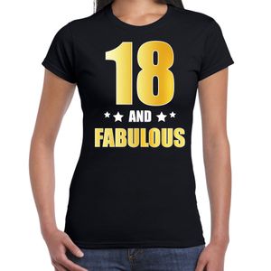 18 and fabulous verjaardag cadeau t-shirt / shirt goud 18 jaar zwart voor dames