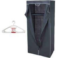 Mobiele opvouwbare kledingkast grijs 75 x 160 cm met 10x kledinghangers wit - Campingkledingkasten - thumbnail