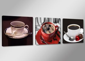 Canvas Schilderij - Koffie, Rood, 150X50cm, 3luik