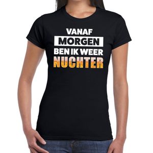 Vanaf morgen ben ik weer nuchter tekst t-shirt zwart dames