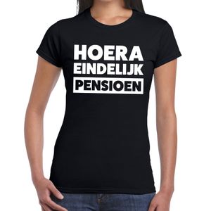 Hoera eindelijk pensioen t-shirt zwart dames