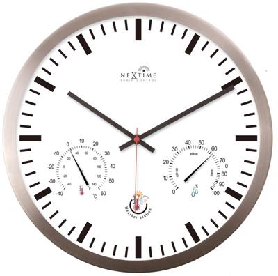 NeXtime ne-90513wi wandklok + weerstation 25cm wit rc aluminium