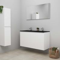 On-Line Badkamermeubelset - 120 cm - Bouwpakket - Greeploze Ladestructuur - Acryl Wastafel - 2 Kraangaten - Spiegel - Mat Wit - V02