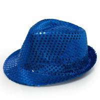 Trilby hoed met pailletten - blauw - polyester - glitter - thumbnail