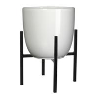 Mica Decorations Bloempot met verhoger - D25 x H23 cm - pot wit - verhoger zwart/metaal H25 cm