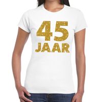 45 jaar goud glitter verjaardag/jubileum kado shirt wit dames - thumbnail