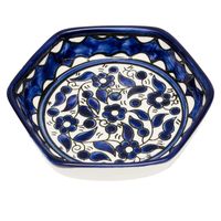 Blauwe Zeshoekige Fair-Trade Schaal met Bloemen